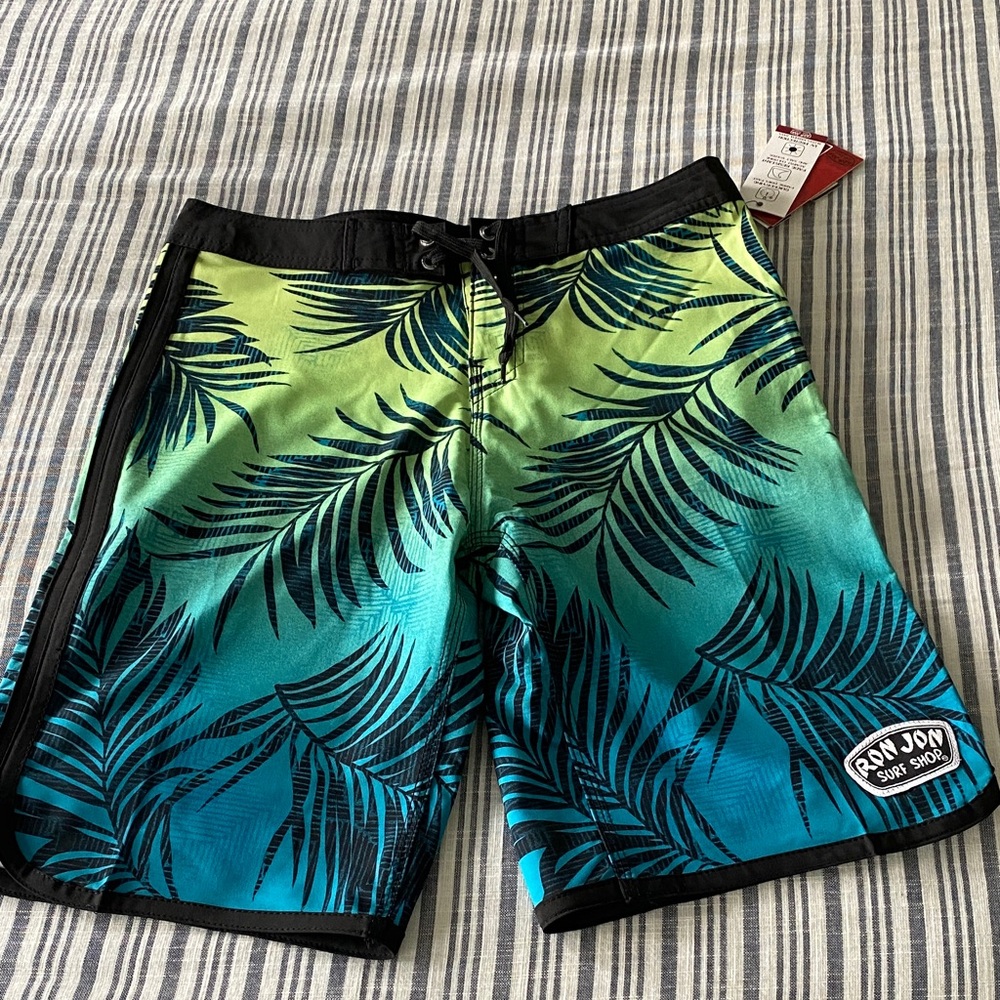 Ron Jon Green Teal Palm Print Board Shorts
